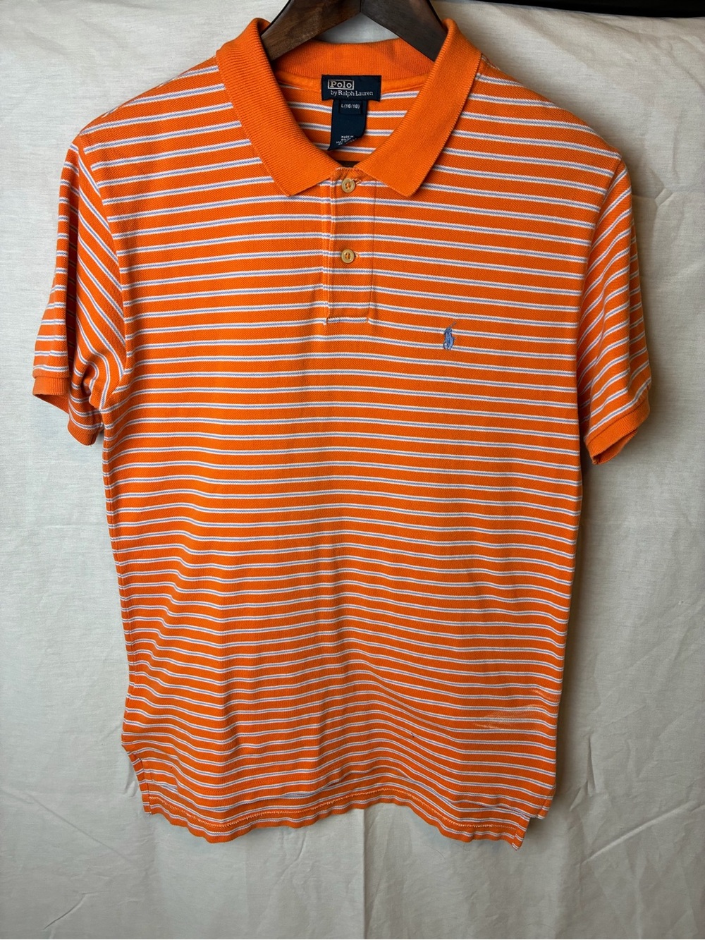 Polo Ralph Lauren Boys Large 16/18 Orange Striped Polo Shirt